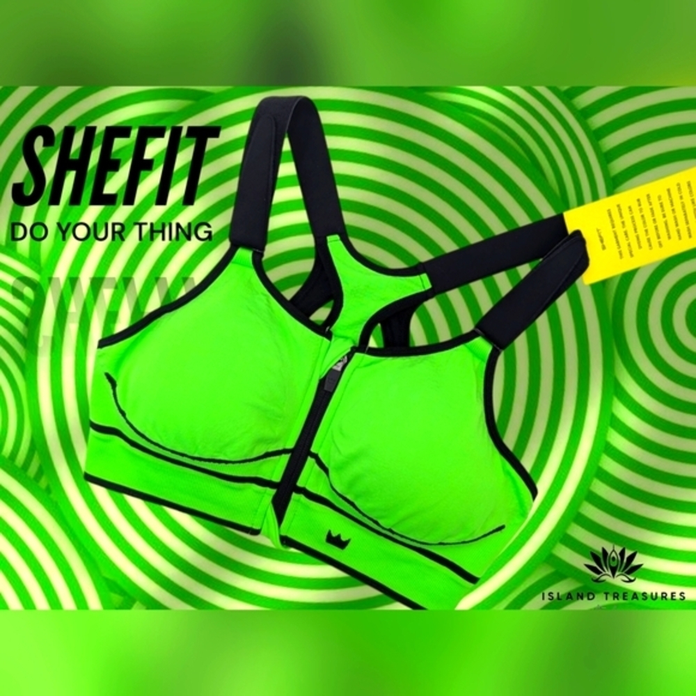Shefit Low Impact Sports Bra Adjustable Fit Neon Green And Black Small